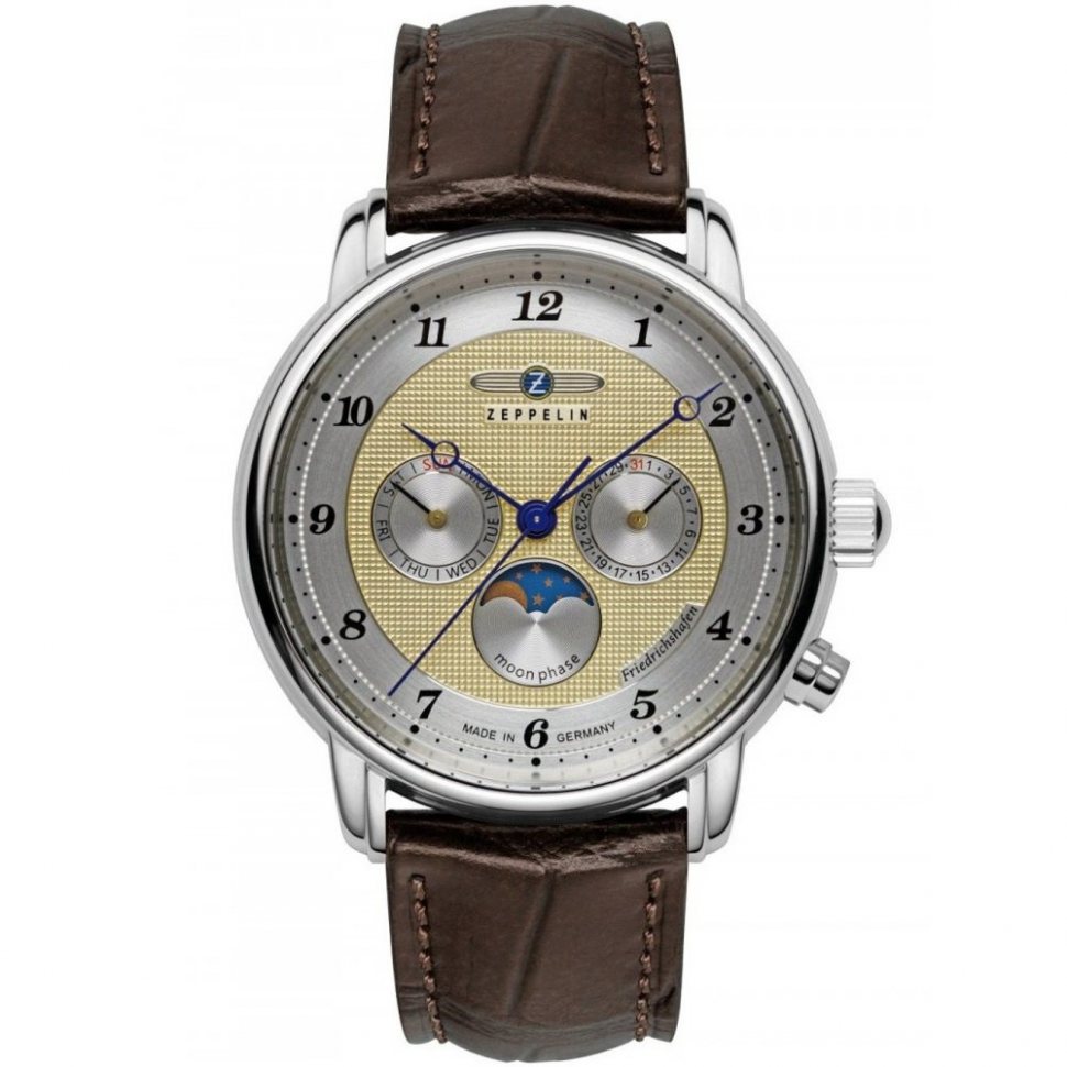 Zeppelin 8536-5 Mens Watch Friedrichshafen Moon Phase 40mm 5ATM 