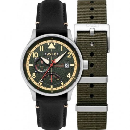 AVI-8 AV-4101-0A Mens Watch Hawker Hurricane McKellar Dual Time 44mm 5ATM