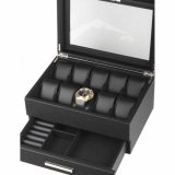 Rothenschild RS-LMWB-10WD Uhren-, und Accessoires-Box aus Kustleder [10 schwarz mit Schublade